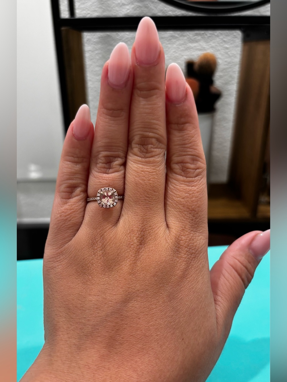 10K Rose Gold Halo Engagement Ring with morganite